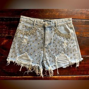 Blue B Rhinestone High Rise Jeans Shorts size M
